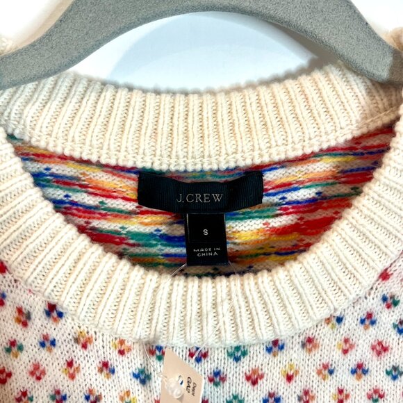 J. Crew Rainbow Fair Isle 100% Wool Crew Neck Chunky Long Sleeve Sweater S NWT - Picture 3 of 7